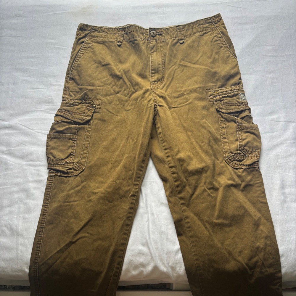 Unionbay Mens Brown Cotton Cargo Pants 38x32 Wide Leg Grunge Y2K Skate 90s Punk